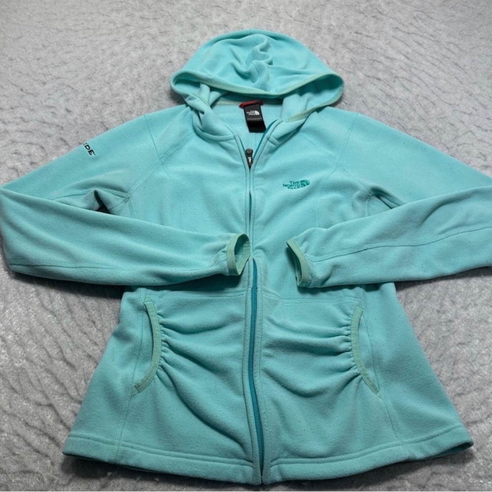 The North Face Light Mint Aqua Hooded Fleece Full Zip Jacket (w-pockets)